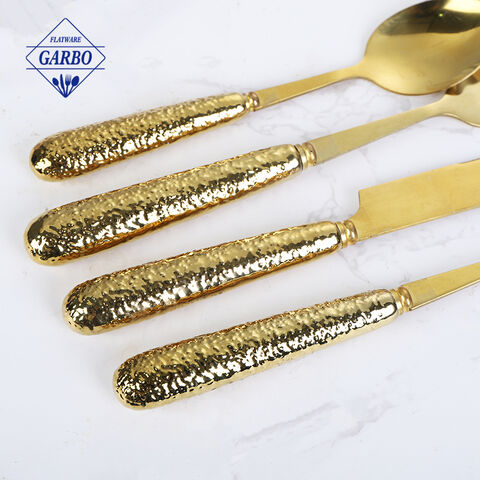 Factory Direct New Design Golden Hammer Grain Ceramic Handle Stainless Steel Cutlery