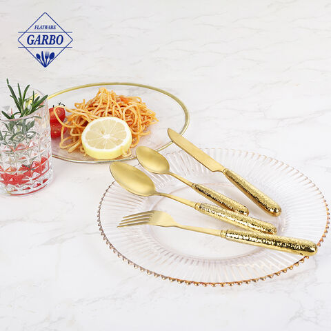 Golden luxury stainless steel cutlery set high end ceramic handle