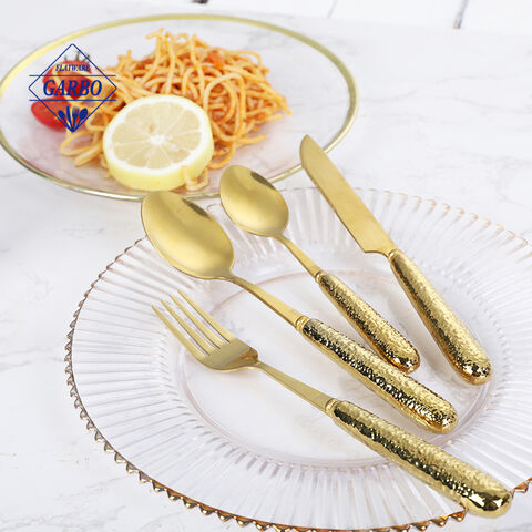 Golden luxury stainless steel cutlery set high end ceramic handle