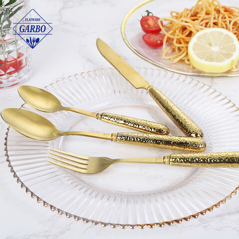 Golden luxury stainless steel cutlery set high end ceramic handle