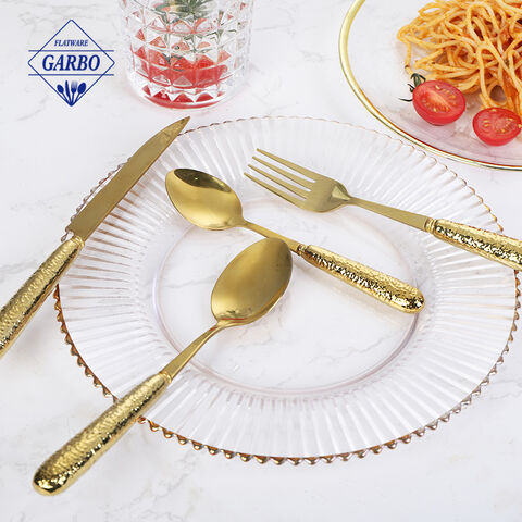 Golden luxury stainless steel cutlery set high end ceramic handle