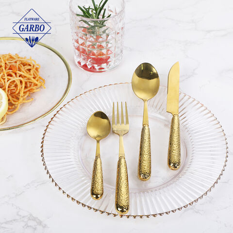 Golden luxury stainless steel cutlery set high end ceramic handle