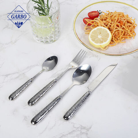 2024 Bagong Disenyong High-End na Silver Stainless Steel Flatware Set na may Ceramic Handle