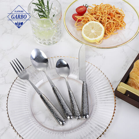 2024 Bagong Disenyong High-End na Silver Stainless Steel Flatware Set na may Ceramic Handle