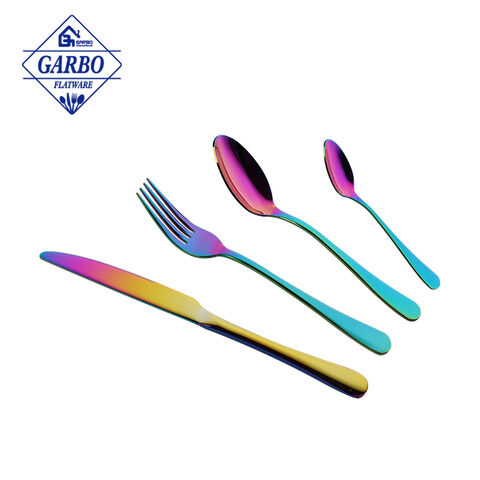 Pakyawan Espesyal na PVD Rainbow Colored Mirror Stainless Steel Cutlery na may Bultuhang Presyo