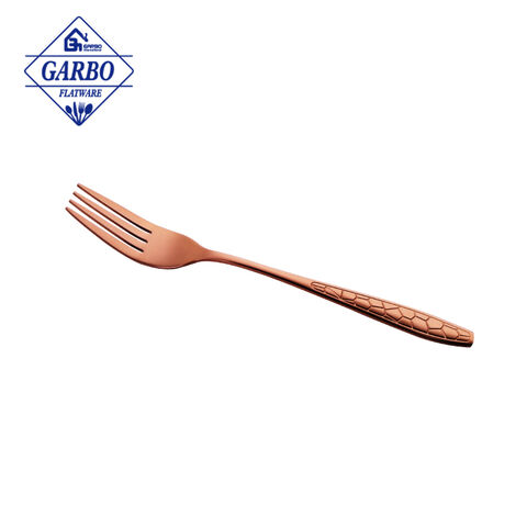 Rose golden dinner fork with engraved handle 410ss 