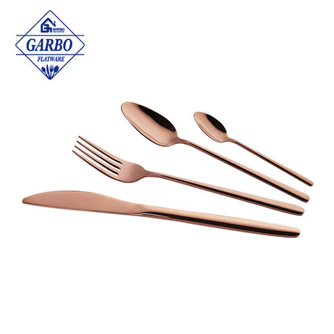 Rose golden dinner fork na may engraved handle na 410ss