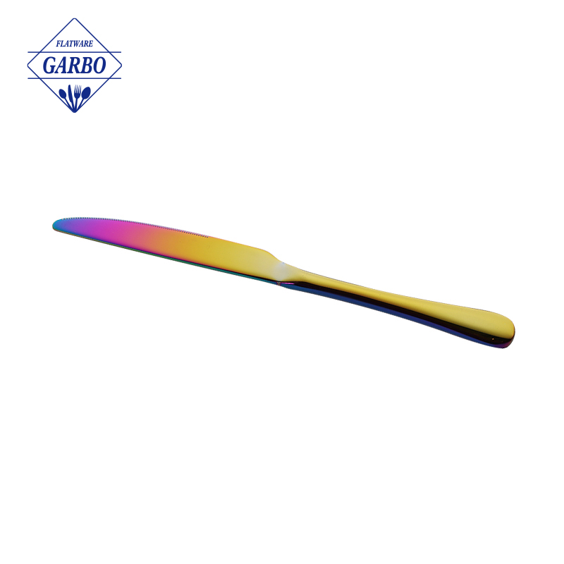 Couteau en acier inoxydable de conception classique avec placage de couleur arc-en-ciel