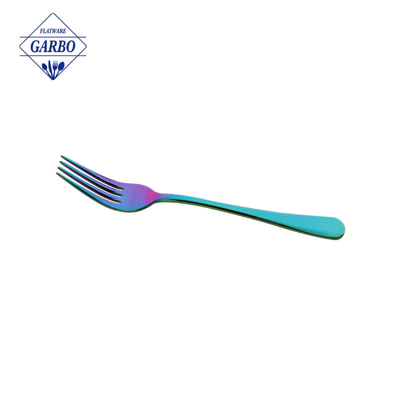  Europe Simple Design Stainless Steel Fork with Rainbow Color Plating