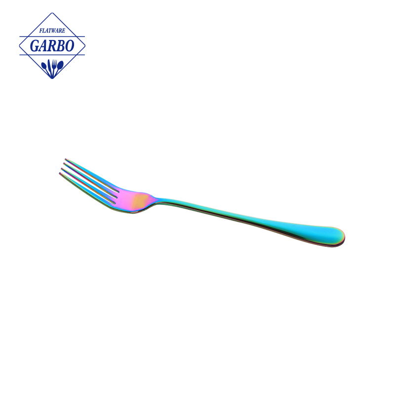  Europe Simple Design Stainless Steel Fork with Rainbow Color Plating