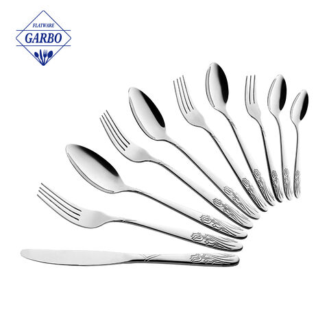 Amazon New Design Vintage Embossed Silvery Stainless Steel Dinner Fork