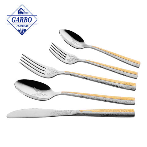 Factory Wholesale Top Seller Vintage Gold Plating Laster Design Flatware Set