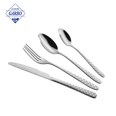 Unique Leaf Embossed 4pcs Cutlery Set 18/0 Stainless Steel