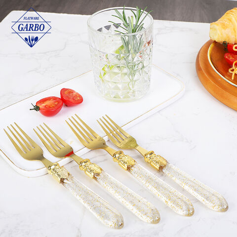 Wedding Gold Foil Paper Decor Plastic Handle Stainless Steel Flatware