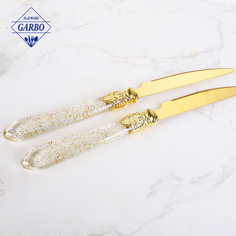 Wedding Gold Foil Paper Decor Plastic Handle Stainless Steel Flatware