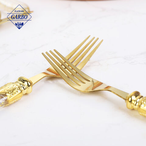 Wedding Gold Foil Paper Decor Plastic Handle Stainless Steel Flatware