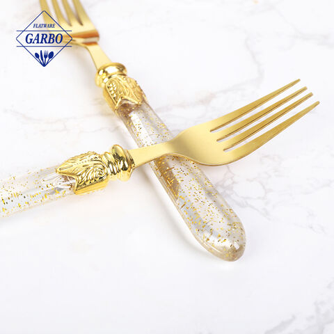 Wedding Gold Foil Paper Decor Plastic Handle Stainless Steel Flatware