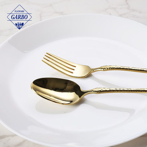 Factory Direct Top Seller Gold Plated Hammer Handle Mirror Cutlery Set