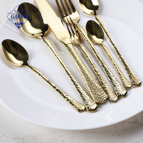 Factory Direct Top Seller Gold Plated Hammer Handle Mirror Cutlery Set