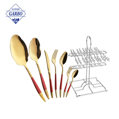 32pcs Gold Flatware Set na may Stand para sa Egypt Market