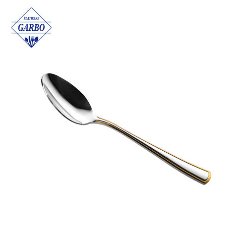 Kilang Berkualiti Tinggi Gold Plating Edge Handle Cermin Sudu Teh Sudu Makan Malam