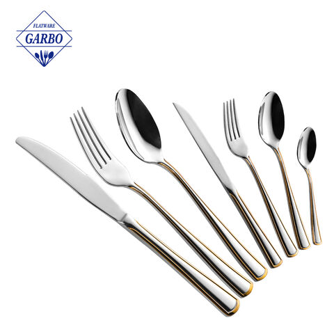Factory High Quality Gold Plating Edge Handle Mirror Teaspoon Dinner Spoon