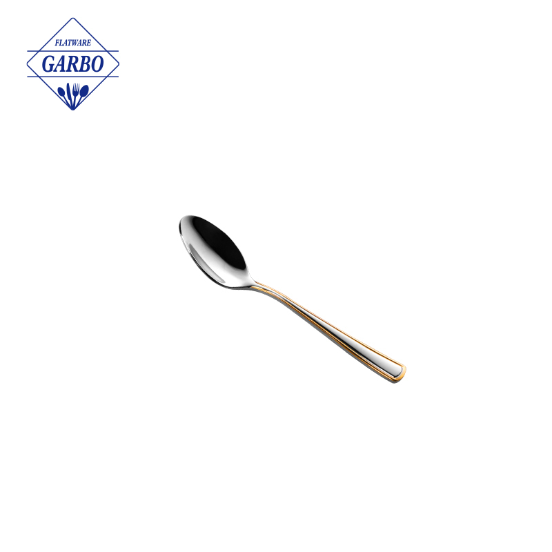 Factory High Quality Gold Plating Edge Handle Mirror Teapoon Dinner Spoon