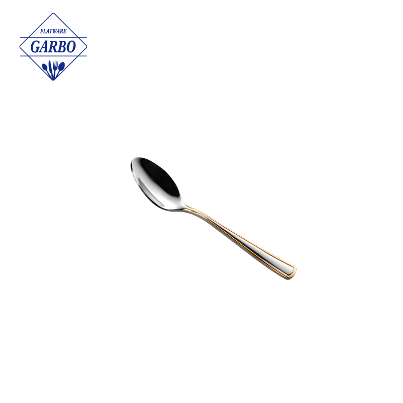 Factory High Quality Gold Plating Edge Handle Mirror Teaspoon Dinner Spoon