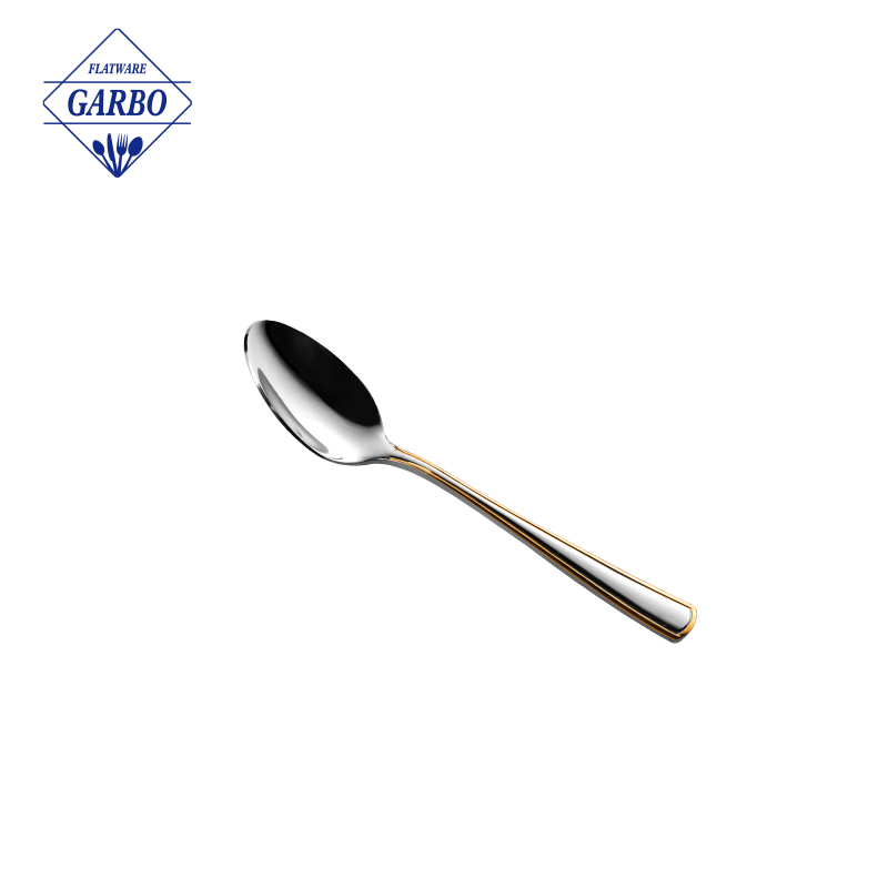 Factory High Quality Gold Plating Edge Handle Mirror Teaspoon Dinner Spoon