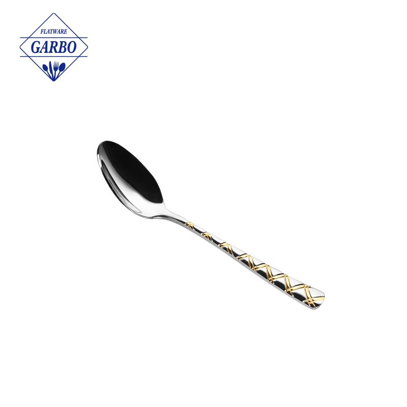 Factory High Quality Gold Plating Edge Handle Mirror Teaspoon Dinner Spoon