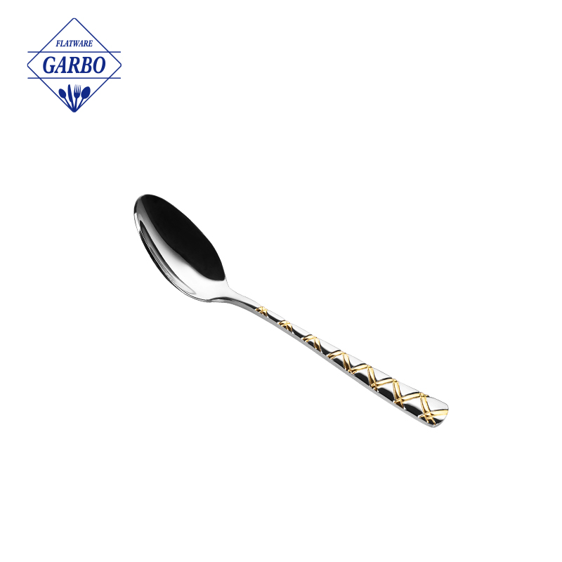 Factory High Quality Gold Plating Edge Handle Mirror Teapoon Dinner Spoon