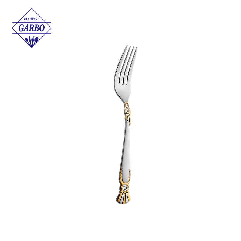 Middle east style stainless steel dessert fork with gold plated handle