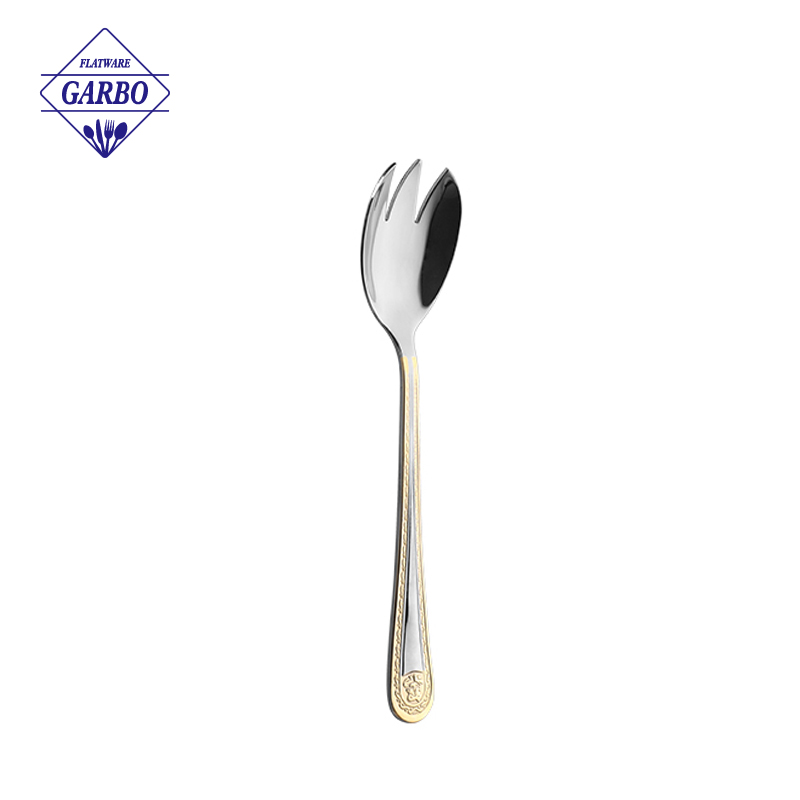 Middle east style stainless steel dessert fork with gold plated handle