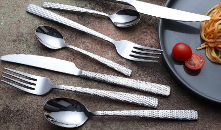 Hammered stainless steel cutlery para sa European at American na mga customer.