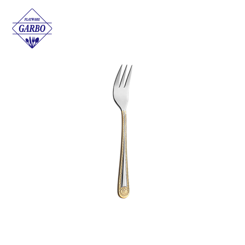 Amazon sliver finsh fork with golden handle 
