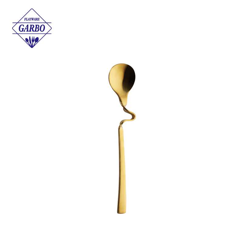 China factory direct sale stainless steel salad fork with gold plated handle