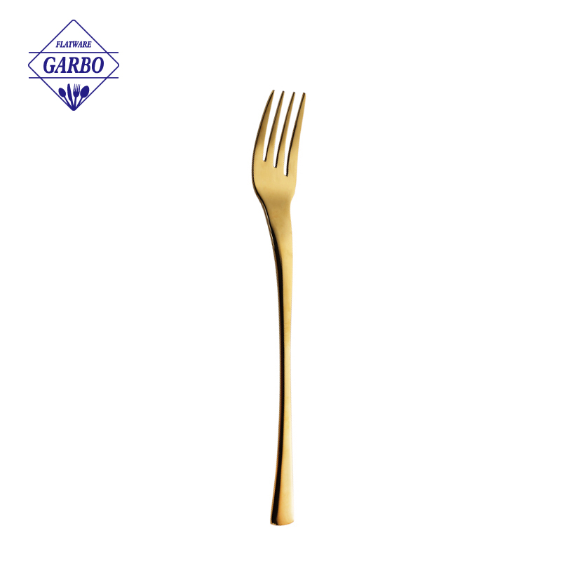 Garfo de sobremesa de jantar luxuoso em aço inoxidável dourado 18/8 para talheres