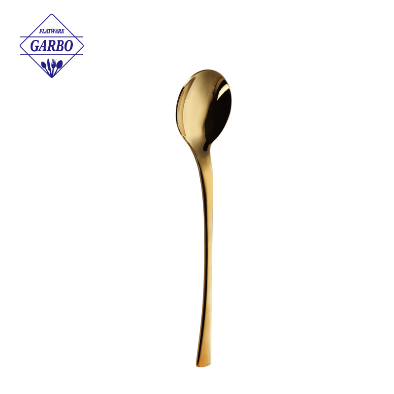 Supermarket Retail Stainless Steel Dinner Spoon with Gold High-end Plating