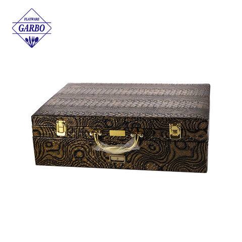Fabricante de cubiertos de cubiertos con espejo con caja de madera dorada brillante para regalo