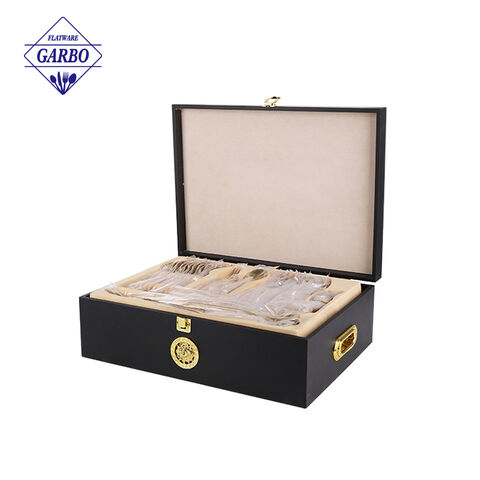 Fabricante de cubiertos de cubiertos con espejo con caja de madera dorada brillante para regalo