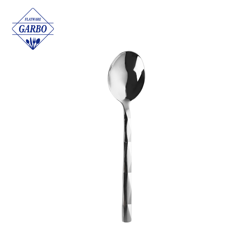 2024 New design silverware stainless steel dinner table spoon with diamond handle