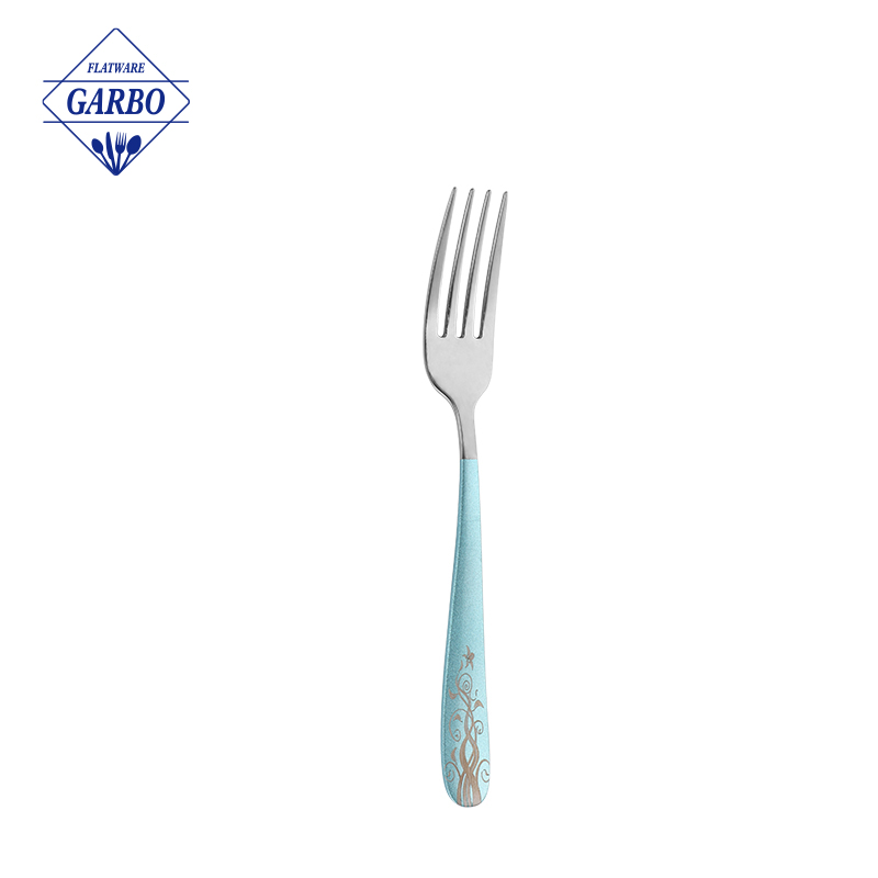 Best selling 16pcs set silver cutlery set with blue painted handle