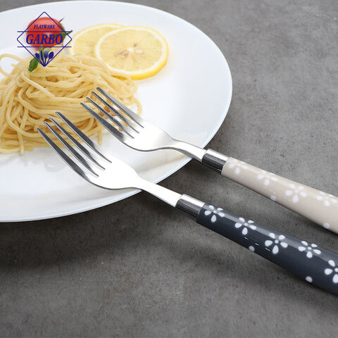 الجملة الإبداعية زهرة الطباعة البلاستيك مقبض مجموعة أدوات المائدة مع سلة التقديم