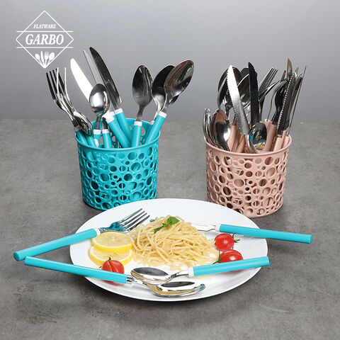 Factory Colorful PP Handle Mirror Silverware Flatware Set na may Serving Basket