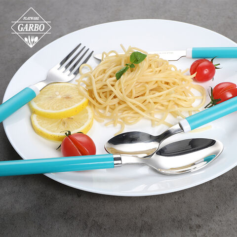 Factory Colorful PP Handle Mirror Silverware Flatware Set with Serving Basket