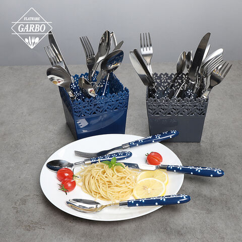 Amazon top menjual set peralatan makan stainless steel 24 pcs dengan set sendok garpu gagang plastik