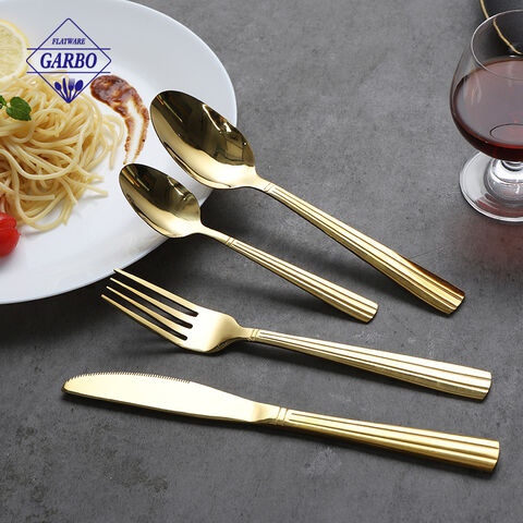 ست کارد و چنگال طلایی رنگ استیل کارخانه ای برای رستوران خانگی با استفاده از