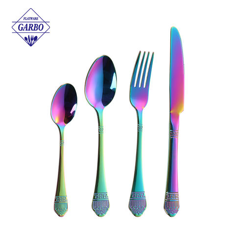 410ss colorful cutlery sets with engraved handle 