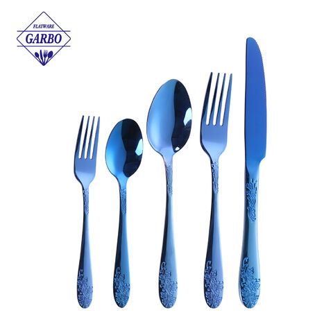 4pcs mirror polish stainless steel cutlery set with PVD blue color