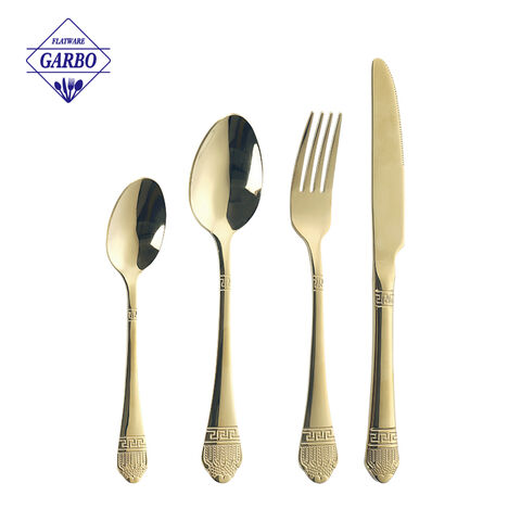 Mesra alam China Borong 4 PCS Ion Plating Gold Color Stainless Steel Cutlery Set